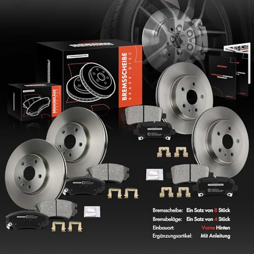Frankberg 4x Bremsscheiben + 8x Bremsbeläge Mit bremsenschmiermittel Vorderachse Hinterachse Kompatibel mit Golf IV 1J1 1997-2005 A3 8L1 1996-2003 Polo 9A 9N 2001-2009 Replace# 1J0615301D