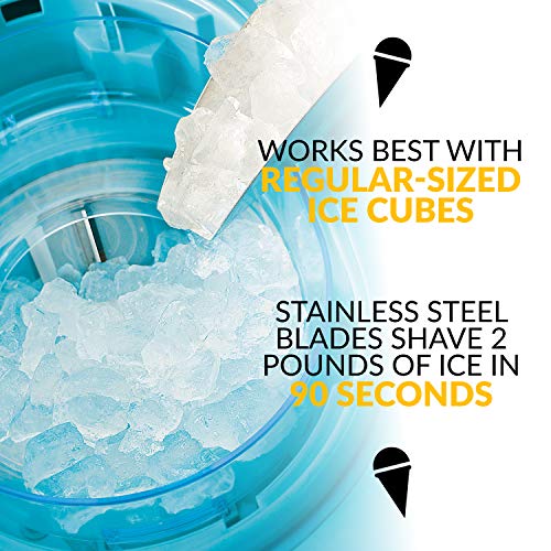 Nostalgia Snow Cone Cart, 48-Inch, Makes 48 Icy Treats, Vintage Snow Machine Includes Metal Scoop, Storage Compartment, Wheels For Easy Mobility, White/Blue #TOP2