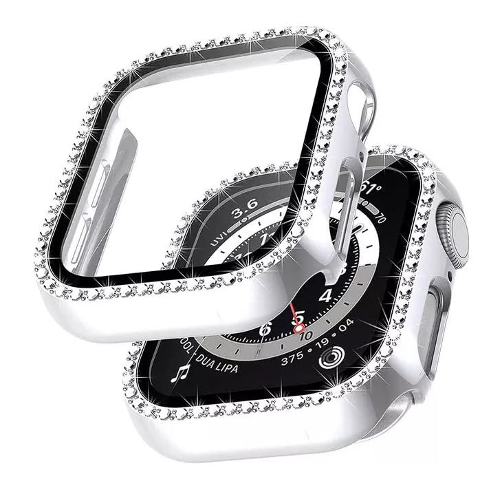 AMiRiTE ADW02 Case Bumper Cover with Built-in 9H Tempered Glass Screen Protector Compatible with Apple Watch Bling Diamond Rhinestone Case for iWatch Series 6/5 / 4 / SE (40MM, Silver - DIAMOND) (B0B75S5NC1) Amazon Price History, Amazon Price Tracker