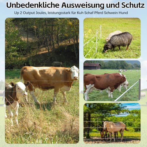 Warmfay Weidezaungerät 12V mit LED Anzeige, Elektrischer Schäferhund 2J Output für 10 km Reichweite, Wasserdicht Elektrozaungerät für Schutz von Nutztieren, Haustieren, Geflügel, Hausweide, Gärten