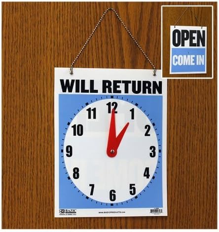 Double Sided"Will Return" Clock and"Open Come In" Sign With Chain- 7.5" x 9"