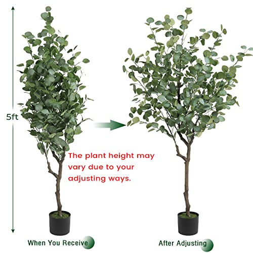 Viagdo Artificial Eucalyptus Tree 5Ft Tall 368 Silver Dollar Leaves Plants Fake Eucalyptus Stems Silk Plants For Living Room Decoration Modern Artificial Tree Home Party Wedding Decor Indoor #TOP2
