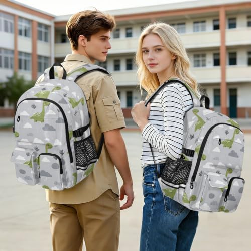 Mochila de viaje para laptop escolar diseño dinosaurio brontosaurio gris 7