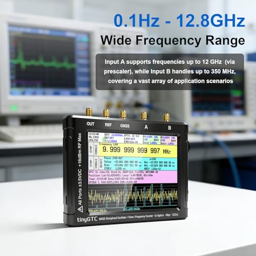 Image of AURSINC TinyGTC ZC412 0.1Hz-12.8GHz Frequency Counter, 4 inch Frequency Analyzer, Built-in GPSDO & 32GB Card, 40ps Resolution Dual Timer Counter, Gapless Measurements of Frequency, Time, Phase, Count