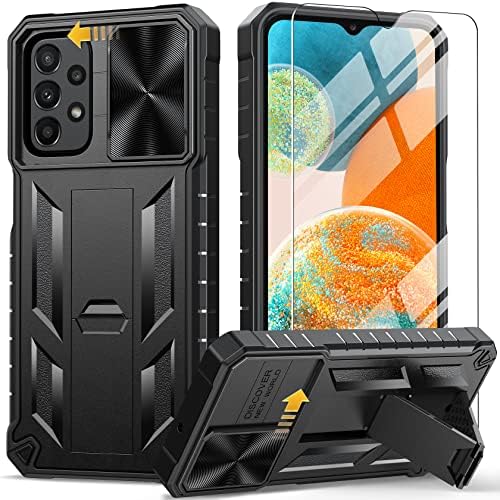 Case for Samsung Galaxy A23 5G: Military Grade Drop Protection Phone Case - 360 Shockproof Protective Matte Mobile Cases Rugged Tough Phonecase with Built-in Kickstand and Slide Cover (Black)