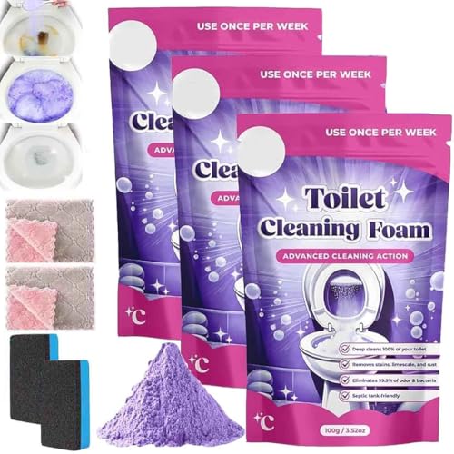 3Pcs Fizzclean Toilet Cleaner,Fizzclean Toilet Cleaning Foam,Touch-Free Foaming Bathroom Clean Foaming Powder