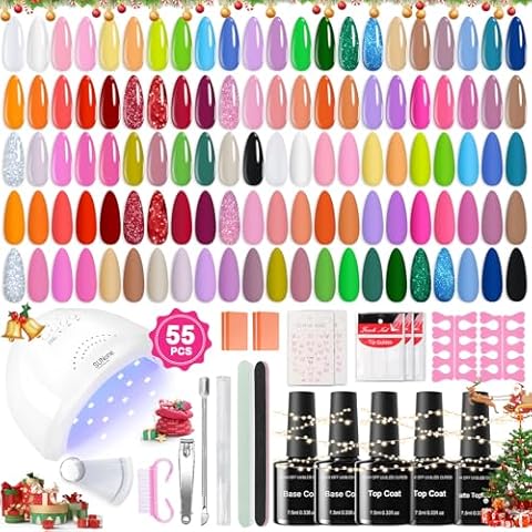 78 PCS Gel Nail Polish Kit 55 Colors Gel Nail Polish with Base Coat Matte & Glitter Gel Top Coat Gel Nail Polish Kit with UV Light Suit for All Season Nail Kit for Beginners with Everything at Home Cover