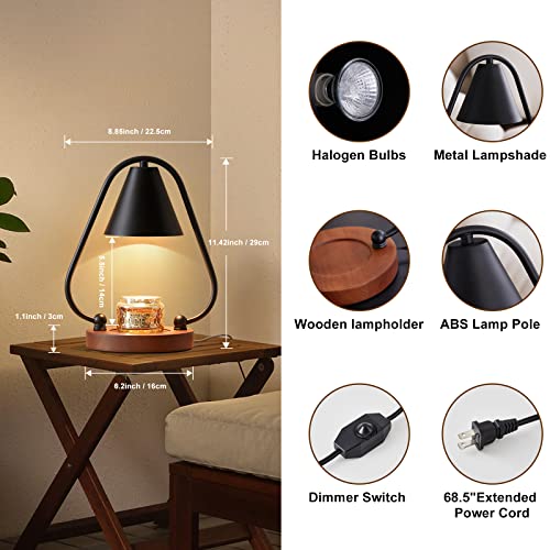 Tonyang.luu Candle Warmer Lamp, Dimmable Candle Warmer Lamp For Jar Candles, Candle Warmer Lamp Wood Base With 2 * 50W Bulbs（Black） #TOP2