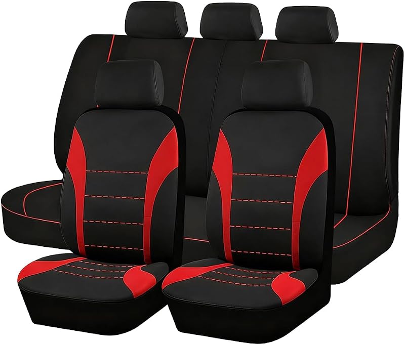 Kit de Capas para Banco Automotivo SWPHRT em Poliéster com Espuma, Dianteiras e Traseiras, Vermelho, 9 peças