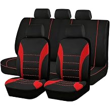 Car Seat Cover Full Set, Soft Breathable Sporty Front and Rear Split Bench Protector with Removable Headrest Cover, Automotive Interior Seat Protection Cushion, Universal for Vehicles Red