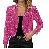 Cardigan à paillettes pour femme - Boléro court ouvert à l'avant - Cardigan élégant - Hauts festifs - Veste boléro fine - Chemisier à manches longues - Tenue de carnaval - Vêtements pour femme, Rose