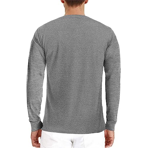 Image of Lexiart Mens Fashion Henley Shirts Long Sleeve Button Cotton T-Shirt with Pocket