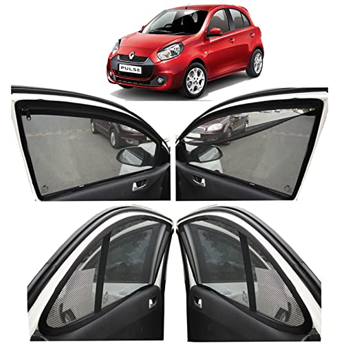 Image of Autofact Magnetic Car Sunshades Compatible with Renault Pulse (Set of 4) - Easy Installation, UV Protection, Keeps Car Cool (Front 2 with Zippers for Easy Access, Rear 2 Without Zippers)