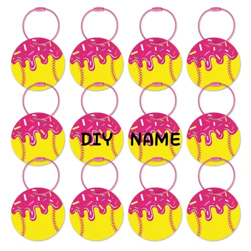 12Pcs Pink Ice Cream Drip Softball Luggage Tags 2.75 Suitcase Labels