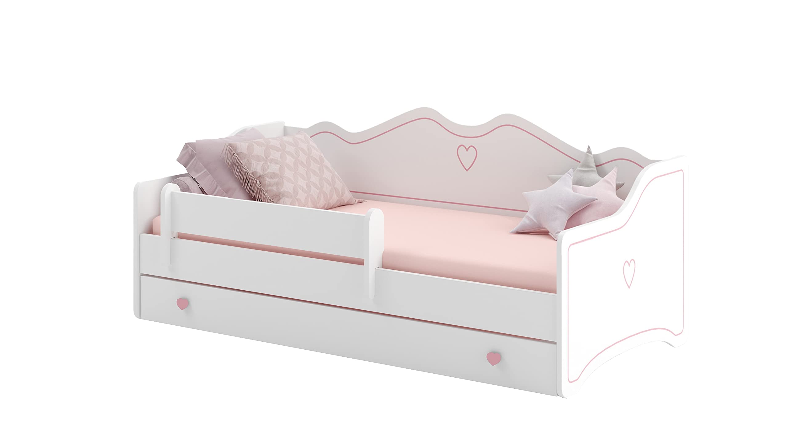 KOBI Cama Infantil Emma | Blanca para Habitación Juvenil | 180x80CM | Con Cajón | Al Baño de Las Chicas (EMMA/SZ/180/R)