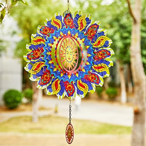 Wind Spinners Yard Art Garden Decor, Smiling Sun Catcher Hanging Wind Spinner 12 Inch Large 3D Stainless Steel Metal Indoor Outdoor Patio Decoration Crafts Ornaments Ideal for Gift