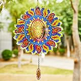 Wind Spinners Yard Art Garden Decor, Smiling Sun Catcher Hanging Wind Spinner 12 Inch Large 3D Stain