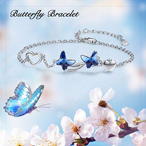MEDWISE Butterfly Crystal Bracelet 925 Sterling Silver Butterfly Bracelets Mom Daughter Bracelets Butterfly Jewelry Christmas Gifts for Women Daughter2