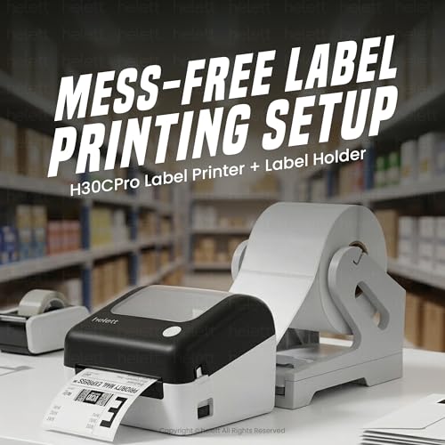 Image of helett H30C Pro Wireless Bluetooth + USB 4x6 Thermal Label Printer with Label Holder | 203 DPI Barcode Printer | 152mm /s High Speed | Built-in Holder | Windows & Mac | White (1-Year Warranty)