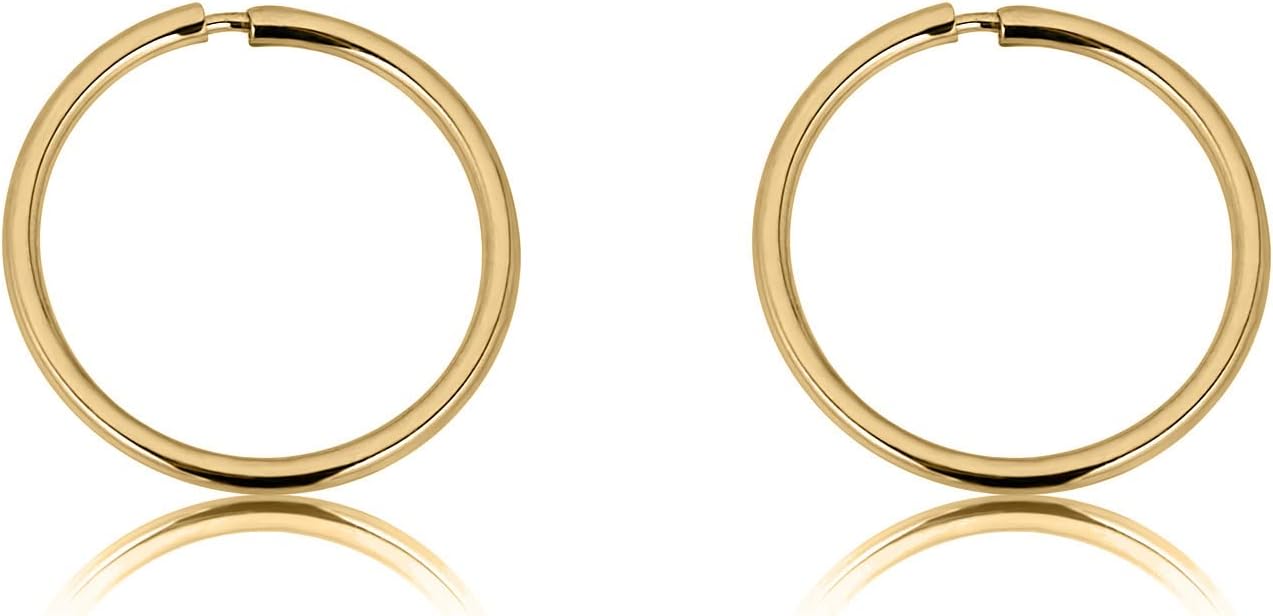 AVORA 10K Gold 10mm Endless Continuous No-Gap Polished Hoop Earrings - Yellow or White Gold