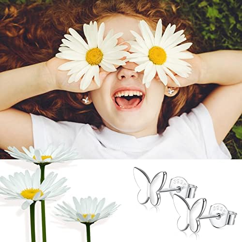 ORAZIO 3 Pair of 925 Sterling Silver Daisy Stud Earrings Hypoallergenic CZ Flower Butterfly Earring Stud Small Sunflower Earring Cute Fashion Ear Jewellery For Women Girls