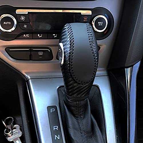 Veeviiy Black Genuine Leather Gear Shift Knob Cover For Ford Focus 2012-2016/ Ford Fiesta 2014-2016/ Ford Fusion S Se Escape Transit C-Max 2013-2016/ Fusion Gear Shift Cover Automatic Accessories #TOP3