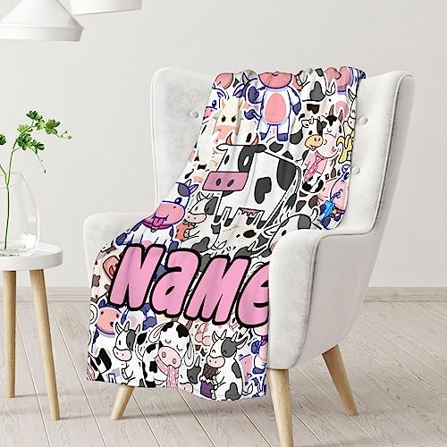 Mercuryelf Custom Cow Throw Blanket - Soft, Fuzzy & Warm - 60x80 Inches Flannel Blankets for Bed, Couch - Cute Throws Gift for Women, Men