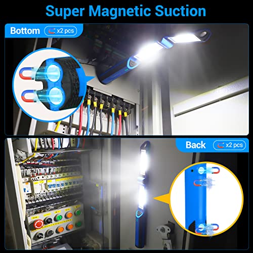 Work Light, Rechargeable Led Work Light 1500 Lumens, Portable Magnetic Work Light 180° Rotate 3 Modes, 4 Magnetic Base And Hook Mechanic Light For Under Hood/Car Repairing/Outdoor（Yellow+Green+Blue #TOP6