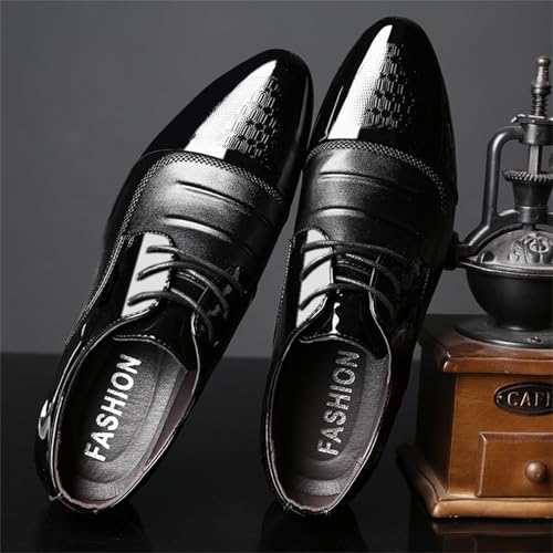 Men's Trendy Patent Leather Tuxedo Dress Shoes Cap Toe Lace up Formal Business Oxfords Wedding Prom4
