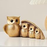 FJS Owl Statue | Gold Owl Figurines | Shelf Decor | Modern Office & Home Decor