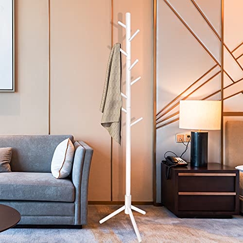 Dohang Wooden Coat Rack With 8 Hooks, 3 Adjustable Size, Easy To Asseemble, Free Standing Coat Tree Hanger Stand For Coats, Garment, Hats, Umbrellas, Scarves In Hallway, Office, Bedroom, White #TOP4