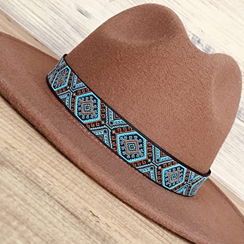 Turquoise, Brown And Black Western Style Hat Band, Cowboy Hatband, Adjustable Fedora Hat Belt, Women Or Men Hat Bands #TOP6