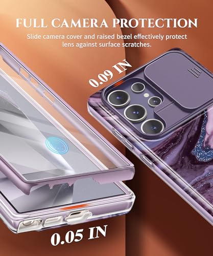 Image of GVIEWIN for Samsung Galaxy S24 Ultra Case, [Slide Camera Cover & Built-in HD Screen Protector] [2 Front Frames] Shockproof Military Grade Protective Marble Phone Case for S24 Ultra 6.8 inch(Quicksand)