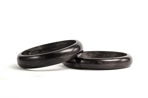 Miniatura 2 de Set of two carbon fiber round wedding bands. Unique and modern black rings. Water resistant, very durable and hypoallergenic. (00100_3N4N)