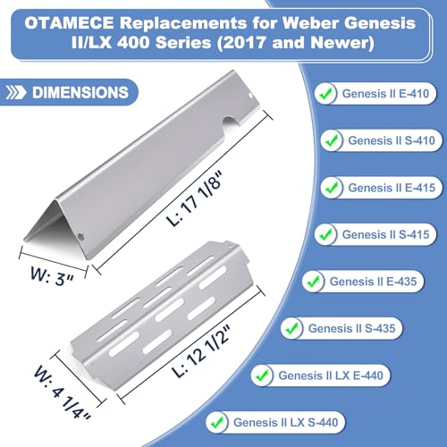 OTAMECE Stainless Steel Flavorizer Bars and Grill Heat Deflectors for Weber Genesis II Grill Parts, E-410, E-415, E-435, Genesis II LX E-440 Series Gas Grills, 17\" Heat Plate for Weber 66686 66041 - Thumbnail 2