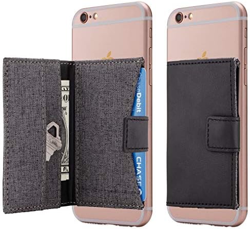 Cell Phone Card Holder Stick on Wallet Phone Pocket for iPhone, Android and All Smartphones (Black and Grey)