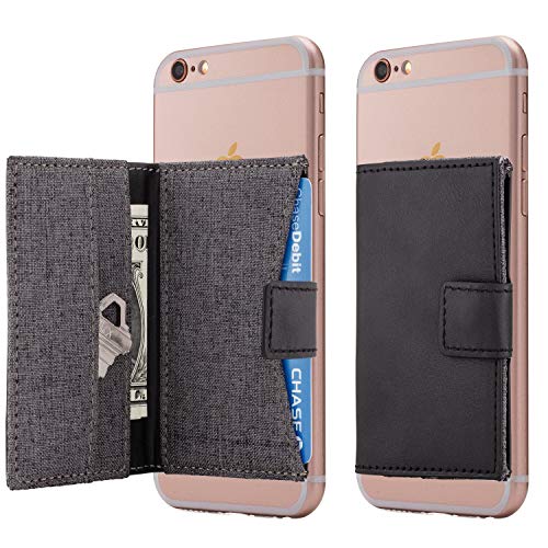 Cell Phone Card Holder Stick on Wallet Phone Pocket for iPhone, Android and All Smartphones (Black and Grey)