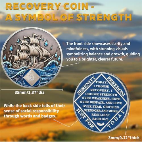 Image of NA Sobriety Coin - NA Medallions with Sailing Ship and Ocean Sobriety Chips NA Coins - Ideal Narcotics Anonymous Gifts for Men & Women Celebrating Recovery and Living Clean (11 Year)