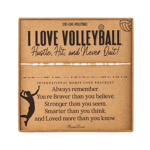 RareLove Volleyball Jewelry-I Love Volleyball Morse Code Beaded Bracelets for Team Women Player,Granddaughter, Daughter Yellow Red Pony Beads