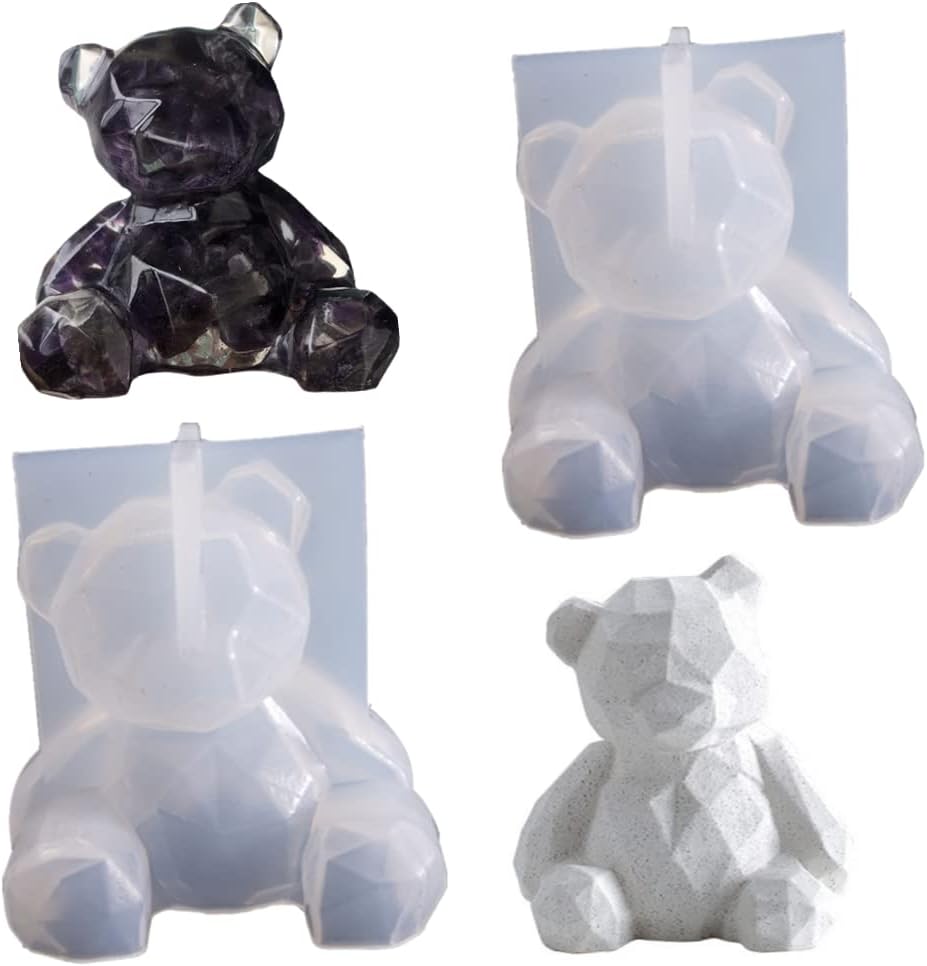 avasee NA 2 PCS 3D Bear Resin Mould Durable Epoxy Casting Mold 3D Silicone Bear Moulds for Handmade Gift Resin Craft DIY