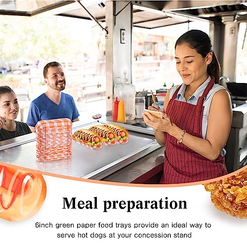 Yinkin 300 Pcs Paper Hot Dog Trays 6 Inch Rectangular Fluted Paper Hot Dog Liners for Takeout Food (Plaid Style)