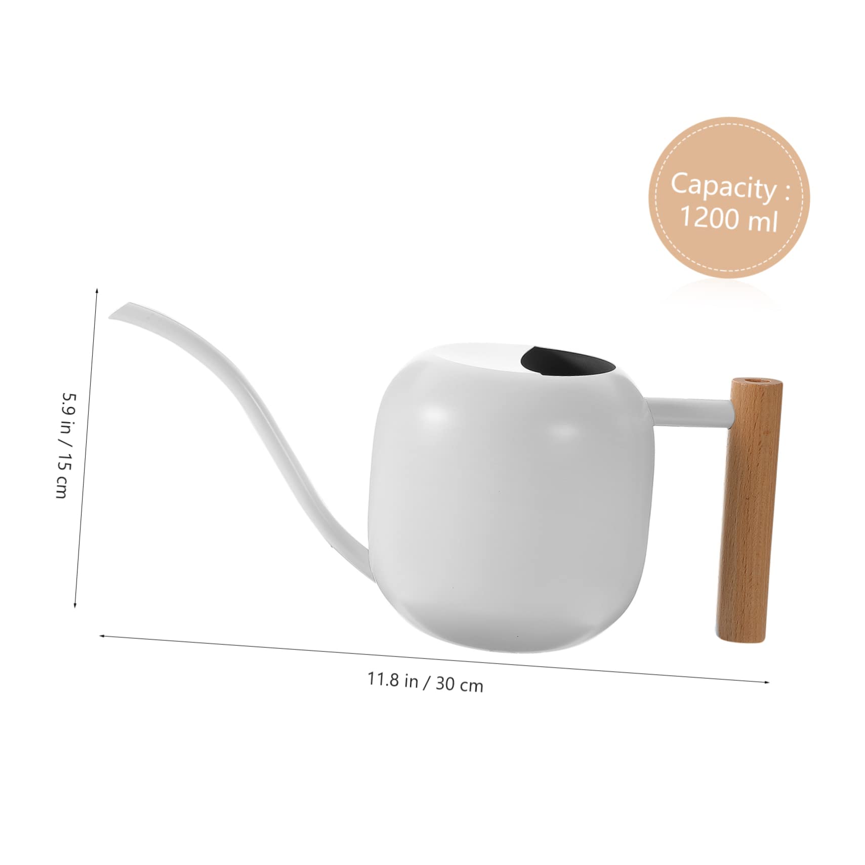 Gießkanne mit Langem Ausguss 1200ml Edelstahl mit Holzgriff | Vintage Stil, Weiß, zum Gießen von Pflanzen im Innenbereich, Leicht Nachzufüllen, Stabil