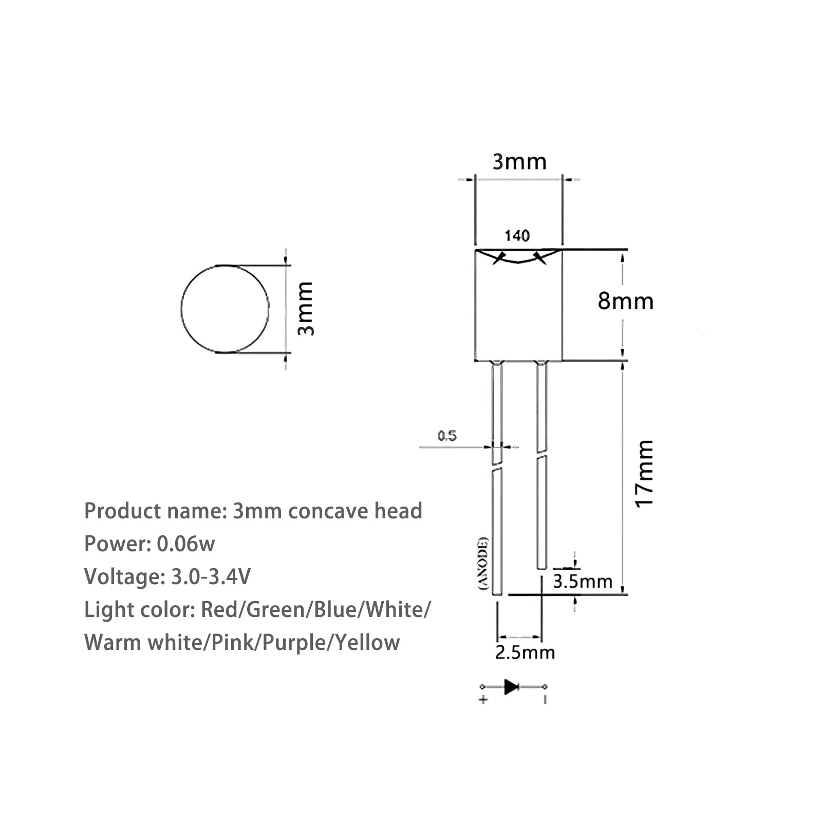 (Verde 160 grados) 120 piezas 3 mm Diodo emisor de luz LED, lámpara LED de alto brillo, potentes componentes electrónicos de bombilla