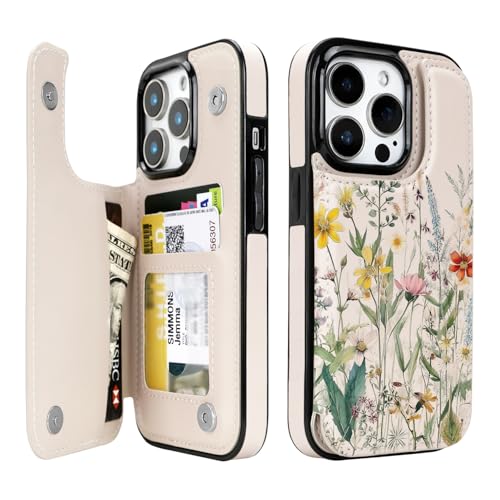 Image of uCOLOR Flip Leather Wallet Case Card Holder for iPhone 13 Pro Women and Girls with Card Holder Kickstand Marble Design Compatible with iPhone 13 Pro 5G 6.1 inch (Desert Flowers)