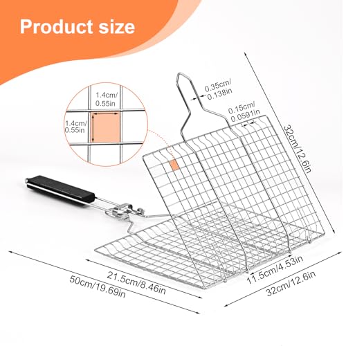 Fish Grill Baskets，Folding Portable Fish Grilling Rack For Grill, BBQ Grilling Basket, Stainless Steel Grill Basket For Veggies, Shrimp, Meat Cook，Come With Storage Bag and Two Basting Brush by Ribber - Image 6