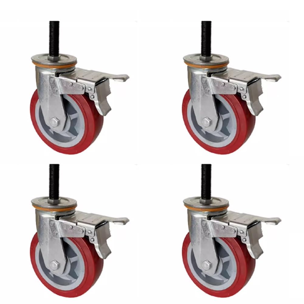 Ruote girevoli industriali di Ricambio per impieghi gravosi da 4/5/6 Pollici, con Filettatura M16*30, con Freno, Ruote girevoli in PU antirumore, Set di 4.