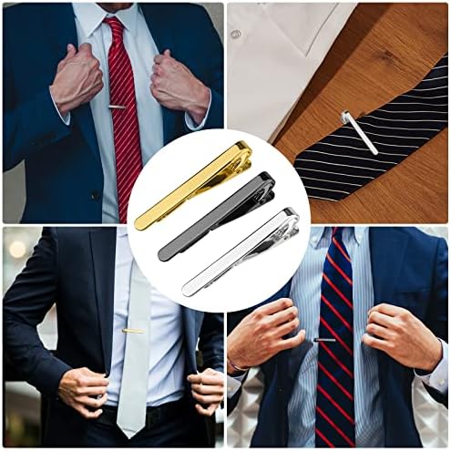 SAVITA 3pcs Tie Clips, Tie Pin Set Gold Silver Black Tie Pin Set for Men Classic Tie Clips for Men Daily Life Wedding Anniversary Business Father's Day Gifts