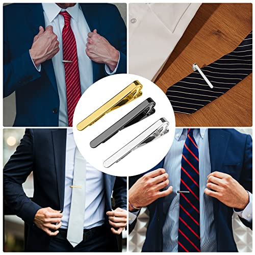 Savita 3Pcs Tie Clips, Tie Pin Set Gold Silver Black Tie Pin Set For Men Classic Tie Clips For Men Daily Life Wedding Anniversary Business Father's Day Gifts #TOP6