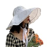 Women Wide Brim Lace Sun Hat Lightweight Sun Protection Hat Packable Floppy Beach Hat Church Tea Par