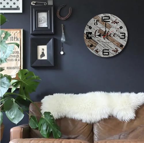 Reloj de pared de café redondo de 10 pulgadas silencioso de madera miniatura 3